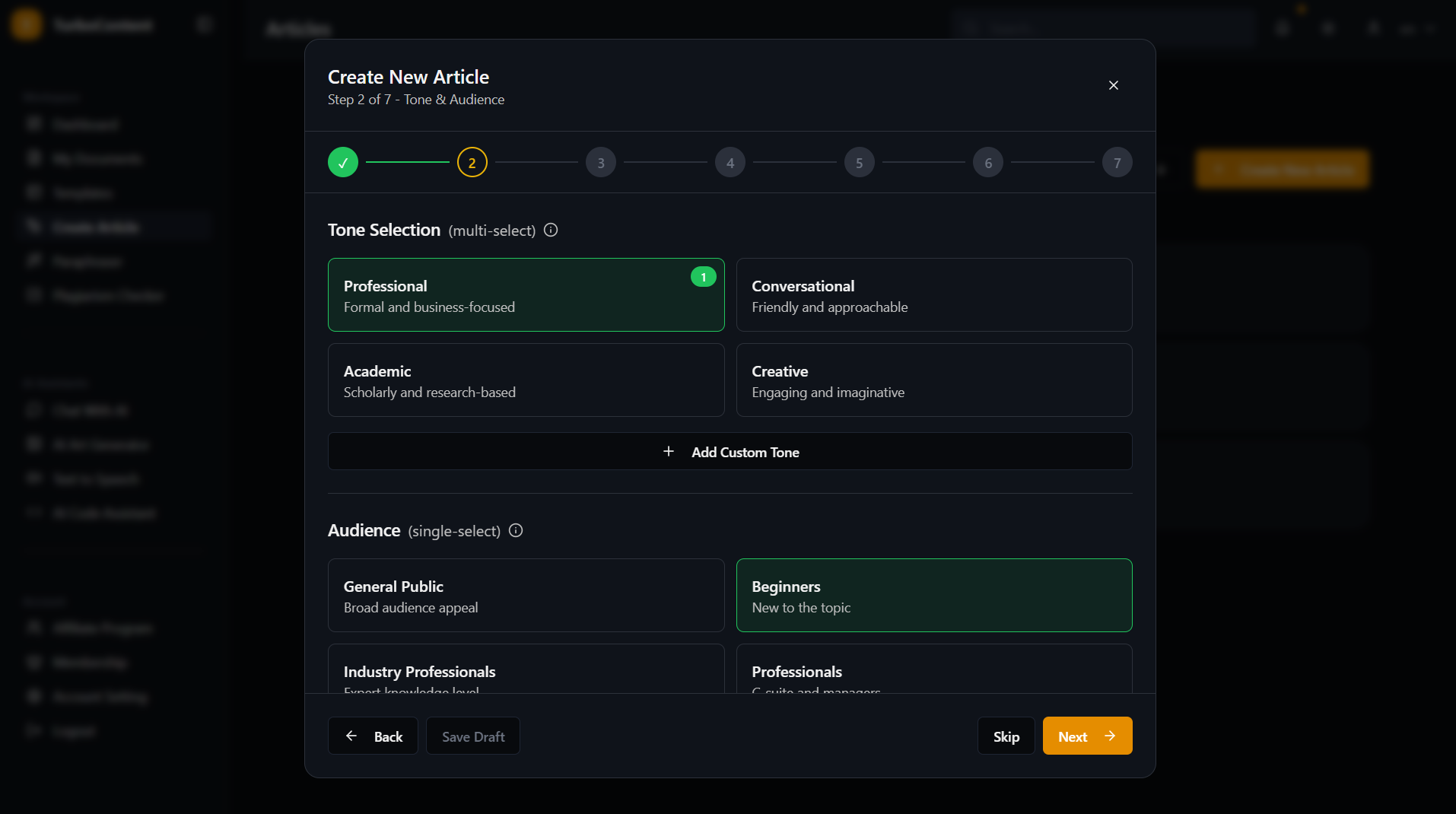TurboContent AI platform interface