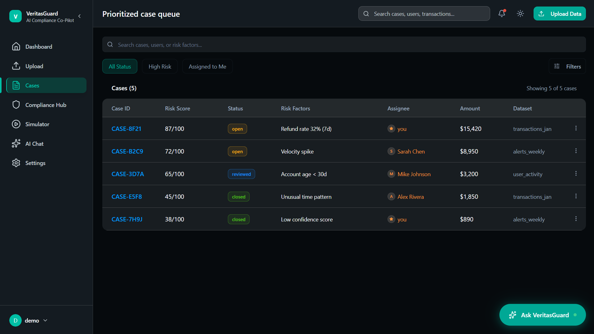Case Management interface